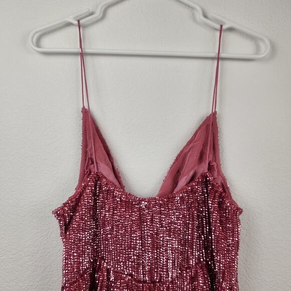 Retrofete Jill Sequin Mini Dress in Pastel Pink Size Large NWT Spaghetti Straps - Picture 7 of 11